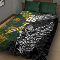 Rugby New Zealand South Africa Quilt Bed Set Maori Tiki Springboks Together
