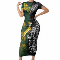 Rugby New Zealand South Africa Short Sleeve Bodycon Dress Maori Tiki Springboks Together