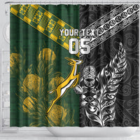 Rugby New Zealand South Africa Shower Curtain Maori Tiki Springboks Together