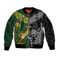 Rugby New Zealand South Africa Sleeve Zip Bomber Jacket Maori Tiki Springboks Together