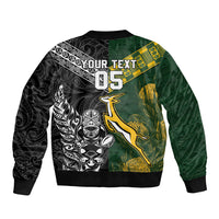 Rugby New Zealand South Africa Sleeve Zip Bomber Jacket Maori Tiki Springboks Together