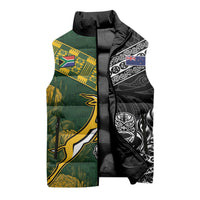 Rugby New Zealand South Africa Sleeveless Puffer Jacket Maori Tiki Springboks Together