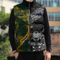 Rugby New Zealand South Africa Sleeveless Puffer Jacket Maori Tiki Springboks Together