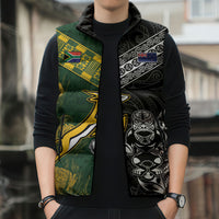 Rugby New Zealand South Africa Sleeveless Puffer Jacket Maori Tiki Springboks Together