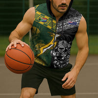 Rugby New Zealand South Africa Sleeveless Zip Hoodie Maori Tiki Springboks Together