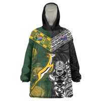 Rugby New Zealand South Africa Wearable Blanket Hoodie Maori Tiki Springboks Together