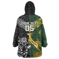 Rugby New Zealand South Africa Wearable Blanket Hoodie Maori Tiki Springboks Together