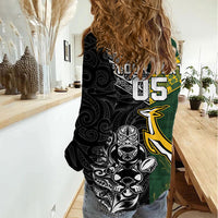 Rugby New Zealand South Africa Women Casual Shirt Maori Tiki Springboks Together