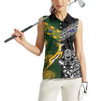 Rugby New Zealand South Africa Women Sleeveless Polo Shirt Maori Tiki Springboks Together