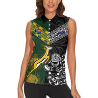Rugby New Zealand South Africa Women Sleeveless Polo Shirt Maori Tiki Springboks Together