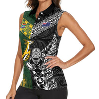 Rugby New Zealand South Africa Women Sleeveless Polo Shirt Maori Tiki Springboks Together
