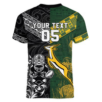 Rugby New Zealand South Africa Women V-Neck T-Shirt Maori Tiki Springboks Together