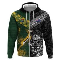 Rugby New Zealand South Africa Zip Hoodie Maori Tiki Springboks Together