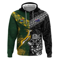 Rugby New Zealand South Africa Zip Hoodie Maori Tiki Springboks Together