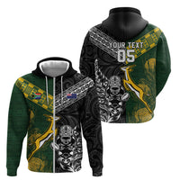 Rugby New Zealand South Africa Zip Hoodie Maori Tiki Springboks Together