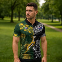 Rugby New Zealand South Africa Zipper Polo Shirt Maori Tiki Springboks Together