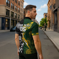 Rugby New Zealand South Africa Zipper Polo Shirt Maori Tiki Springboks Together