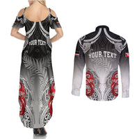 Personalised New Zealand Waitangi Day Couples Matching Summer Maxi Dress and Long Sleeve Button Shirt Aotearoa Te Ra O Waitangi Manaia Maori Pattern LT05 - Polynesian Pride