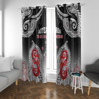 New Zealand Waitangi Day Window Curtain Aotearoa Te Ra O Waitangi Manaia Maori Pattern LT05 With Grommets Black - Polynesian Pride