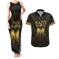 Haiti 1804 Couples Matching Tank Maxi Dress and Hawaiian Shirt Polynesian Gold Neg Maron