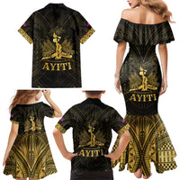 Haiti 1804 Family Matching Mermaid Dress and Hawaiian Shirt Polynesian Gold Neg Maron