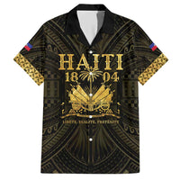 Haiti 1804 Family Matching Short Sleeve Bodycon Dress and Hawaiian Shirt Polynesian Gold Neg Maron
