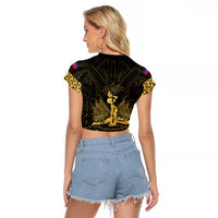 Haiti 1804 Raglan Cropped T Shirt Polynesian Gold Neg Maron