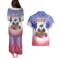 Personalised Haiti Independence Day Couples Matching Puletasi and Hawaiian Shirt Neg Maron Polynesian Style LT05