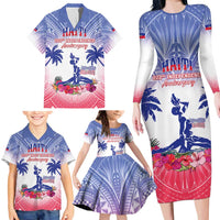 Personalised Haiti Independence Day Family Matching Long Sleeve Bodycon Dress and Hawaiian Shirt Neg Maron Polynesian Style LT05