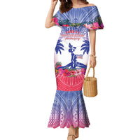 Personalised Haiti Independence Day Family Matching Mermaid Dress and Hawaiian Shirt Neg Maron Polynesian Style LT05