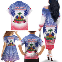 Personalised Haiti Independence Day Family Matching Off The Shoulder Long Sleeve Dress and Hawaiian Shirt Neg Maron Polynesian Style LT05 - Polynesian Pride