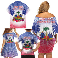Personalised Haiti Independence Day Family Matching Off Shoulder Short Dress and Hawaiian Shirt Neg Maron Polynesian Style LT05