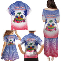Personalised Haiti Independence Day Family Matching Puletasi and Hawaiian Shirt Neg Maron Polynesian Style LT05