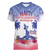 Personalised Haiti Independence Day Women V-Neck T-Shirt Neg Maron Polynesian Style LT05 Female Blue - Polynesian Pride