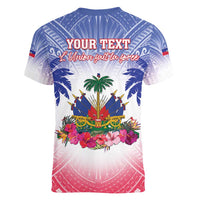Personalised Haiti Independence Day Women V-Neck T-Shirt Neg Maron Polynesian Style LT05 - Polynesian Pride