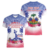 Personalised Haiti Independence Day Women V-Neck T-Shirt Neg Maron Polynesian Style LT05 - Polynesian Pride
