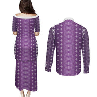 Purple Samoa Malu Tattoo Inspired Couples Matching Puletasi and Long Sleeve Button Shirt - Polynesian Pride