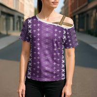 Purple Samoa Malu Tattoo Inspired Cross Shoulder Shirt - Polynesian Pride