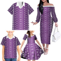 Purple Samoa Malu Tattoo Inspired Family Matching Off The Shoulder Long Sleeve Dress and Hawaiian Shirt LT05 - Polynesian Pride