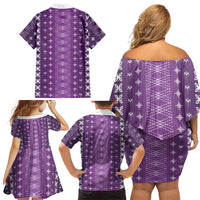 Purple Samoa Malu Tattoo Inspired Family Matching Off Shoulder Short Dress and Hawaiian Shirt - Polynesian Pride