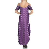 Purple Samoa Malu Tattoo Inspired Family Matching Summer Maxi Dress and Hawaiian Shirt - Polynesian Pride