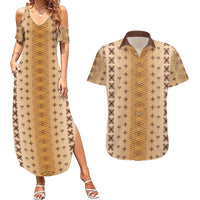 Beige Samoa Malu Tattoo Inspired Couples Matching Summer Maxi Dress and Hawaiian Shirt - Polynesian Pride
