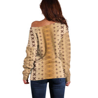 Beige Samoa Malu Tattoo Inspired Off Shoulder Sweater - Polynesian Pride