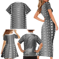 Black Samoa Malu Tattoo Inspired Family Matching Short Sleeve Bodycon Dress and Hawaiian Shirt - Polynesian Pride
