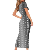 Black Samoa Malu Tattoo Inspired Short Sleeve Bodycon Dress - Polynesian Pride