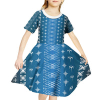 Blue Samoa Malu Tattoo Inspired Kid Short Sleeve Dress - Polynesian Pride