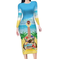 Hawaiian Ukulele Family Matching Long Sleeve Bodycon Dress and Hawaiian Shirt Sound Of Happiness