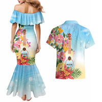 National Ukulele Day Couples Matching Mermaid Dress and Hawaiian Shirt Tropical Vibe