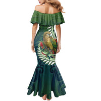 New Zealand Kea Bird Family Matching Mermaid Dress and Hawaiian Shirt With Maori Koru Fern LT05 - Polynesian Pride