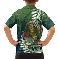 New Zealand Kea Bird Family Matching Off Shoulder Maxi Dress and Hawaiian Shirt With Maori Koru Fern LT05 - Polynesian Pride